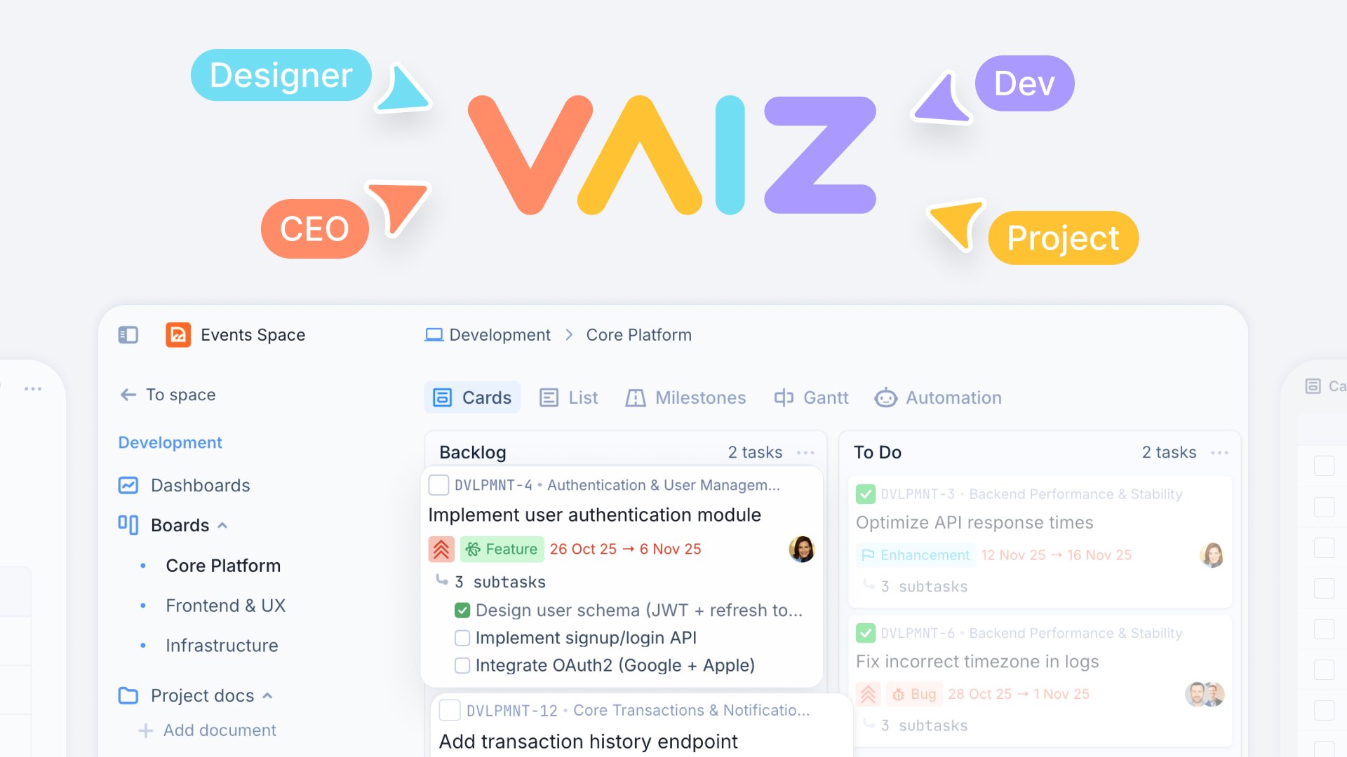 Vaiz - Productivity screenshot 1 showing the Work management software forTasks & Documents