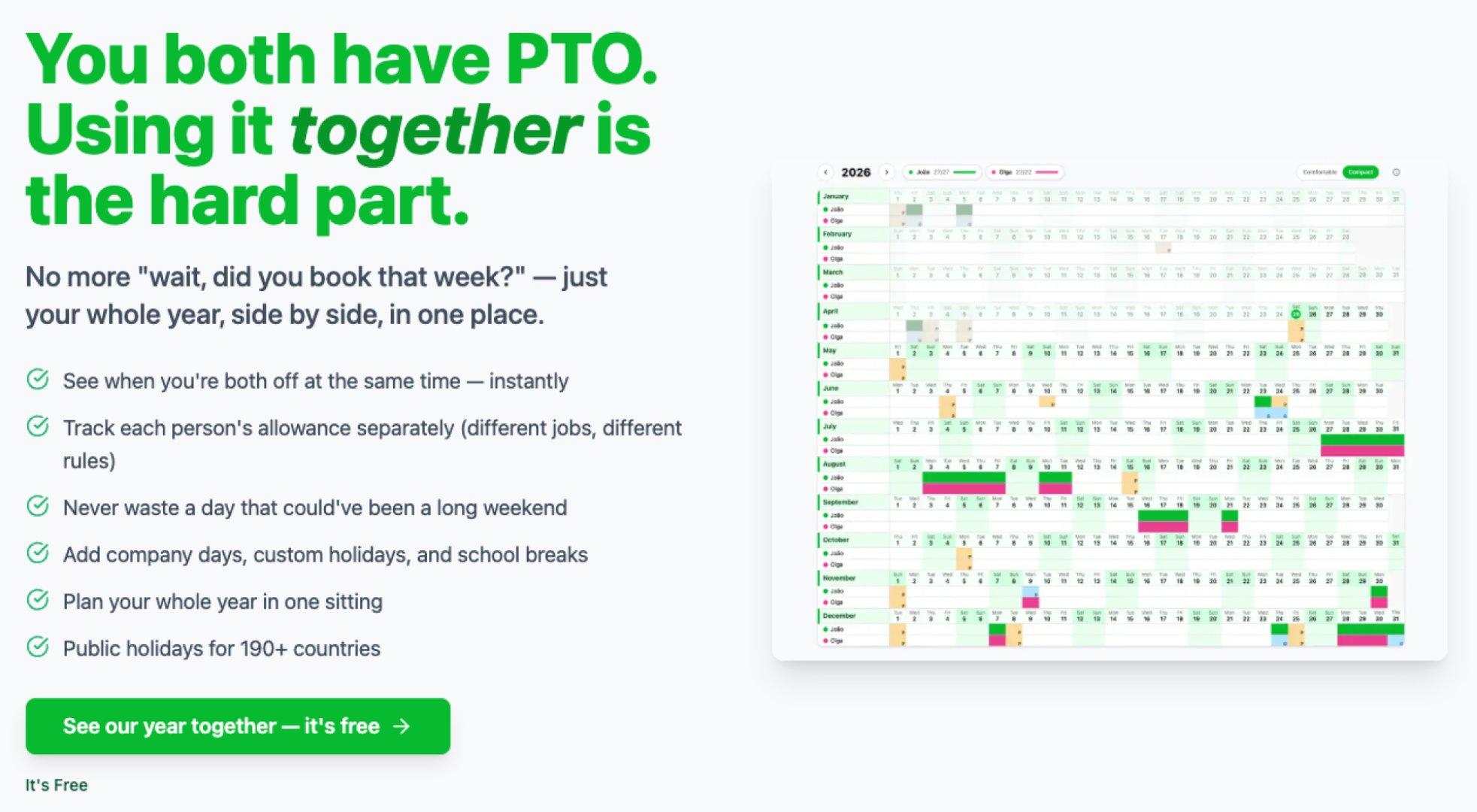 Time Off Calendar - Productivity screenshot 1 showing the Plan time off with your partner