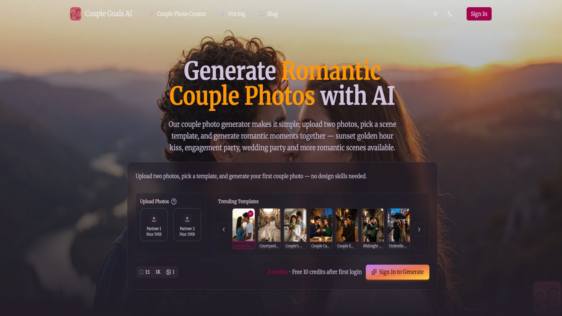 Couple Goals AI product screenshot