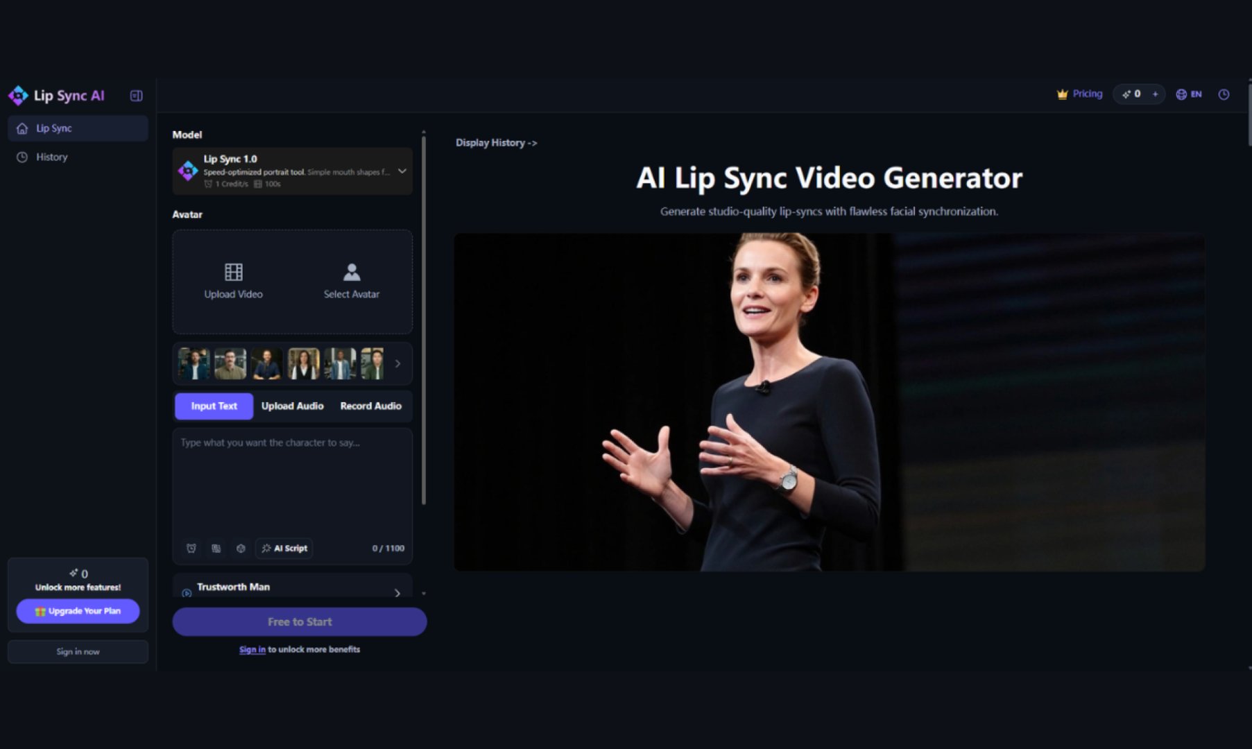 Lip Sync AI Video Generator product screenshot