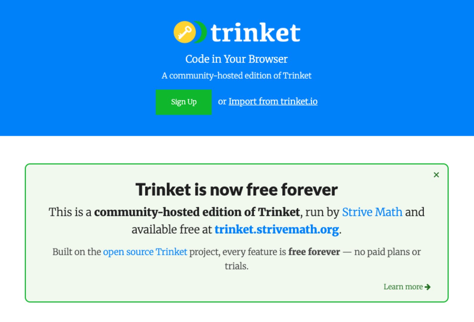 Trinket, run by Strive Math product screenshot