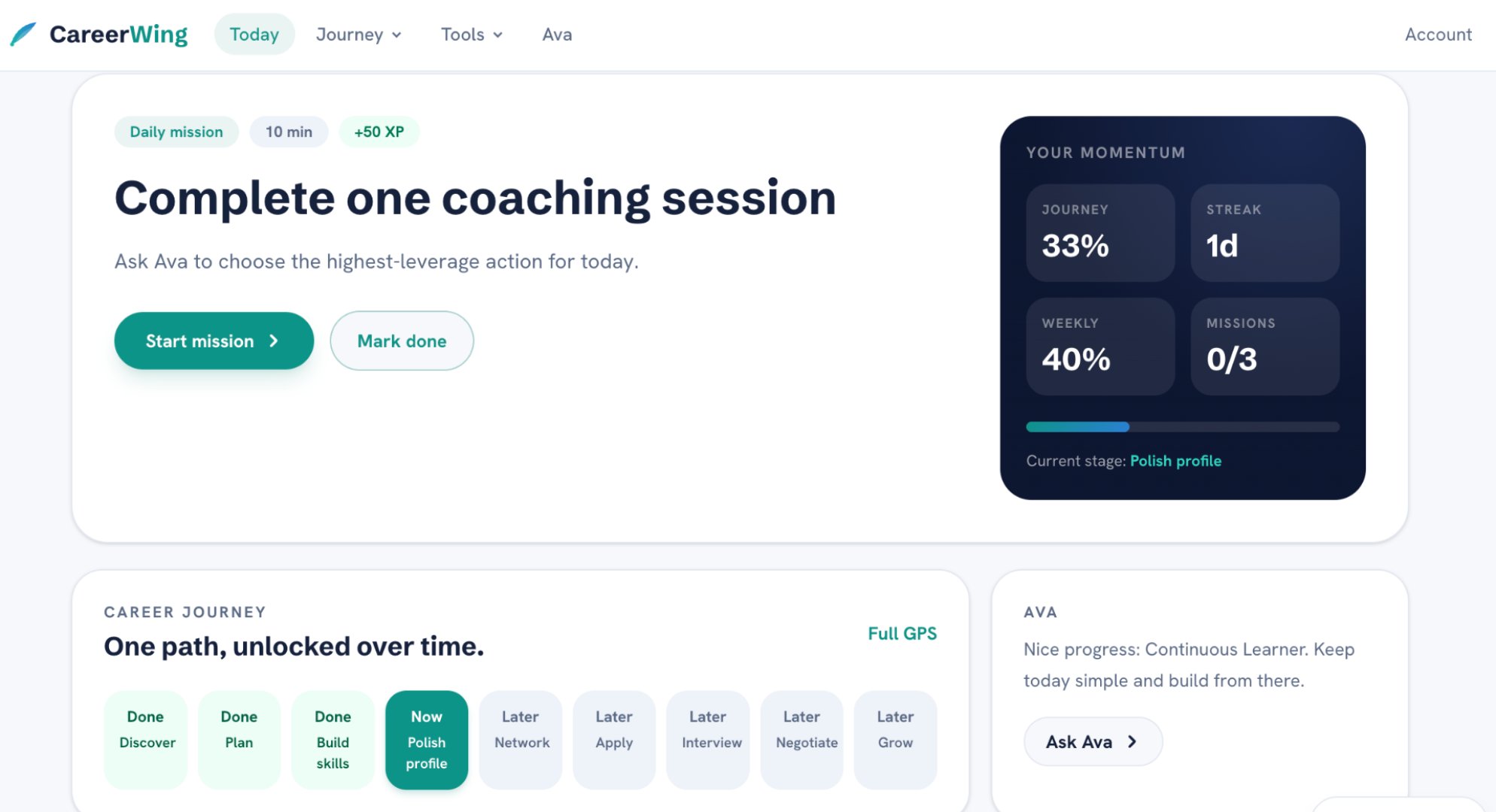 CareerWing product screenshot