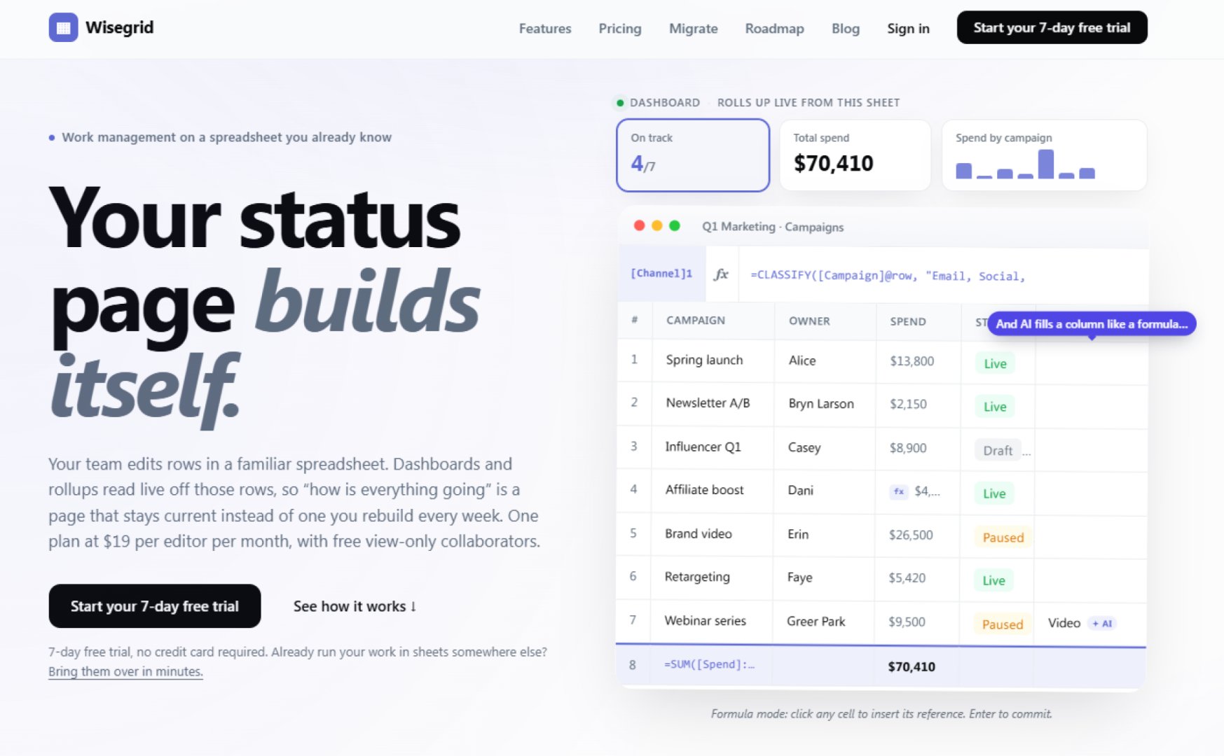 Wisegrid product screenshot