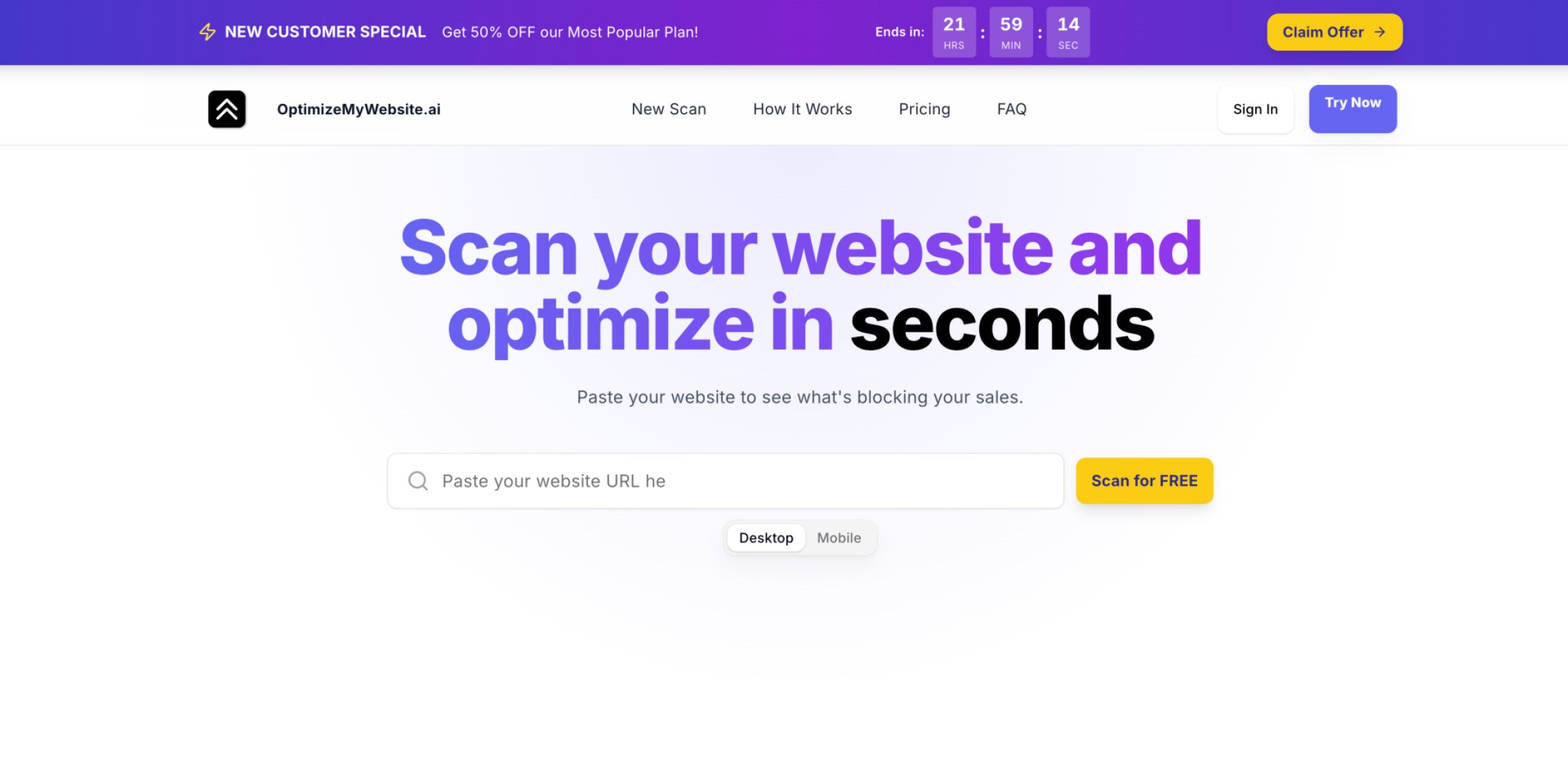 Optimise my website product screenshot