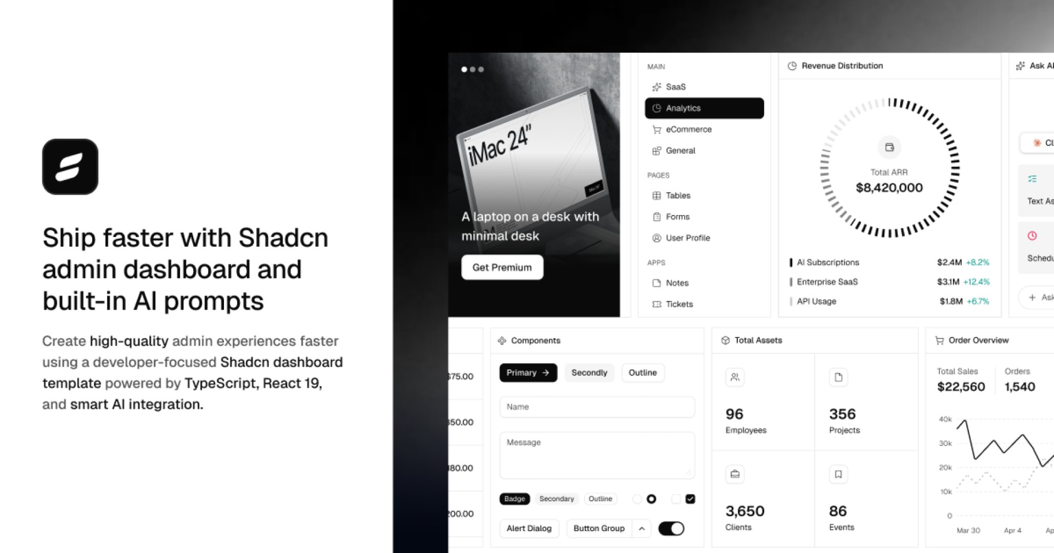 Shadcn Dashboard product screenshot