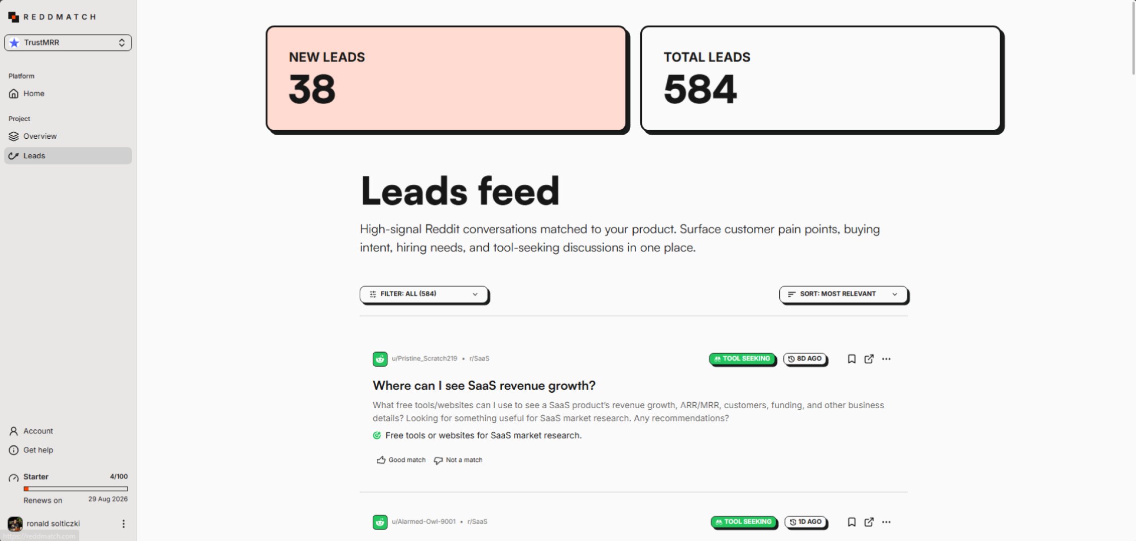 ReddMatch product screenshot