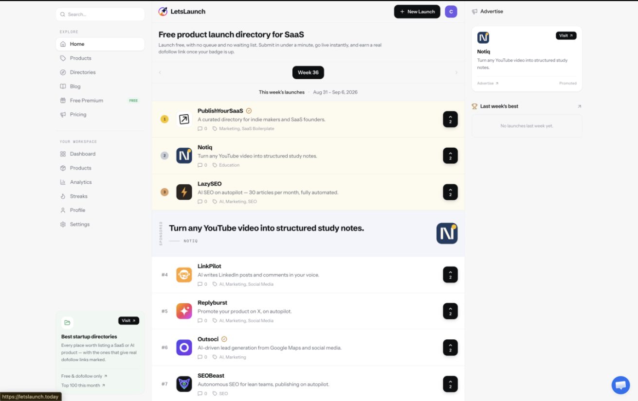 LetsLaunch product screenshot