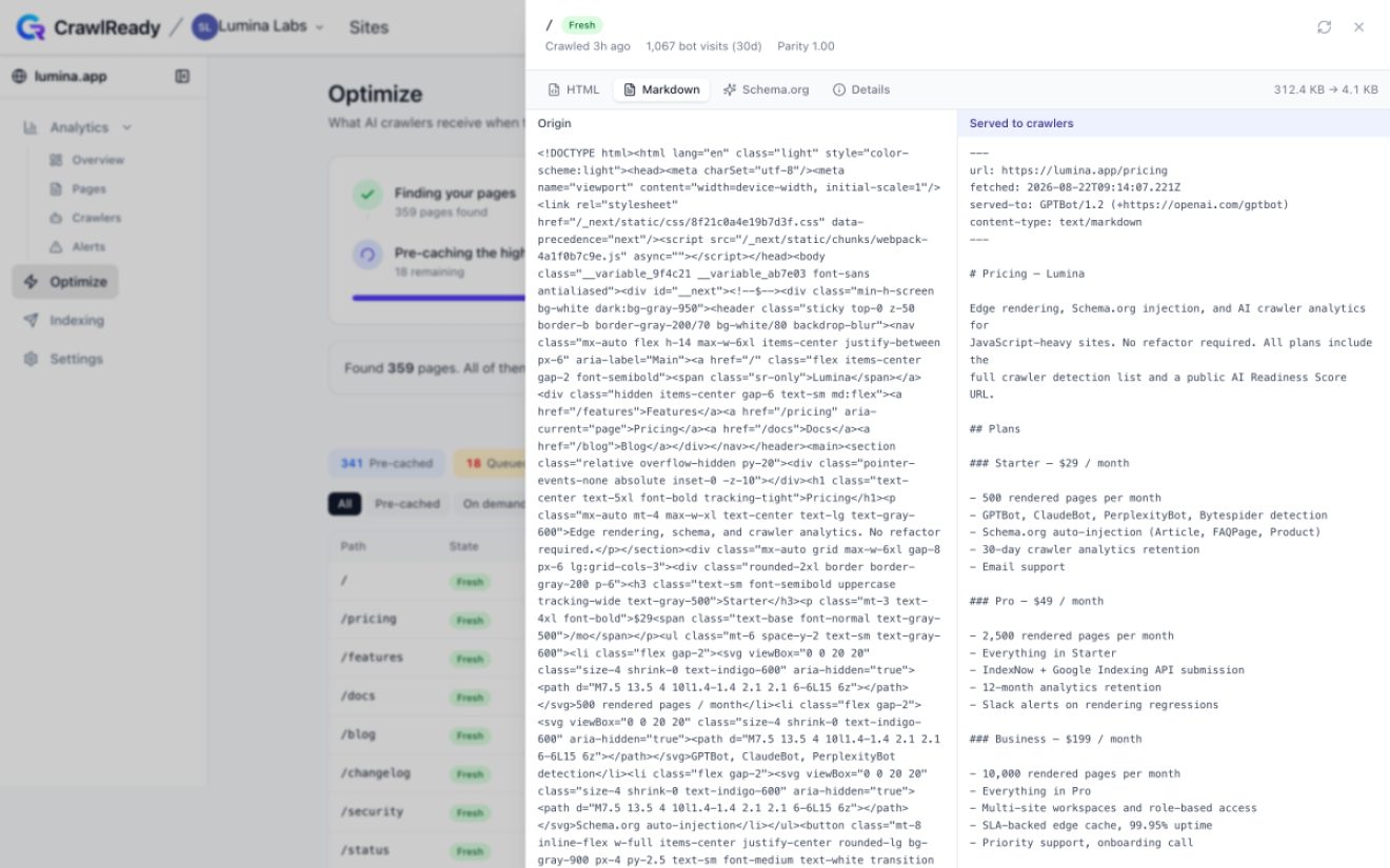 CrawlReady product screenshot