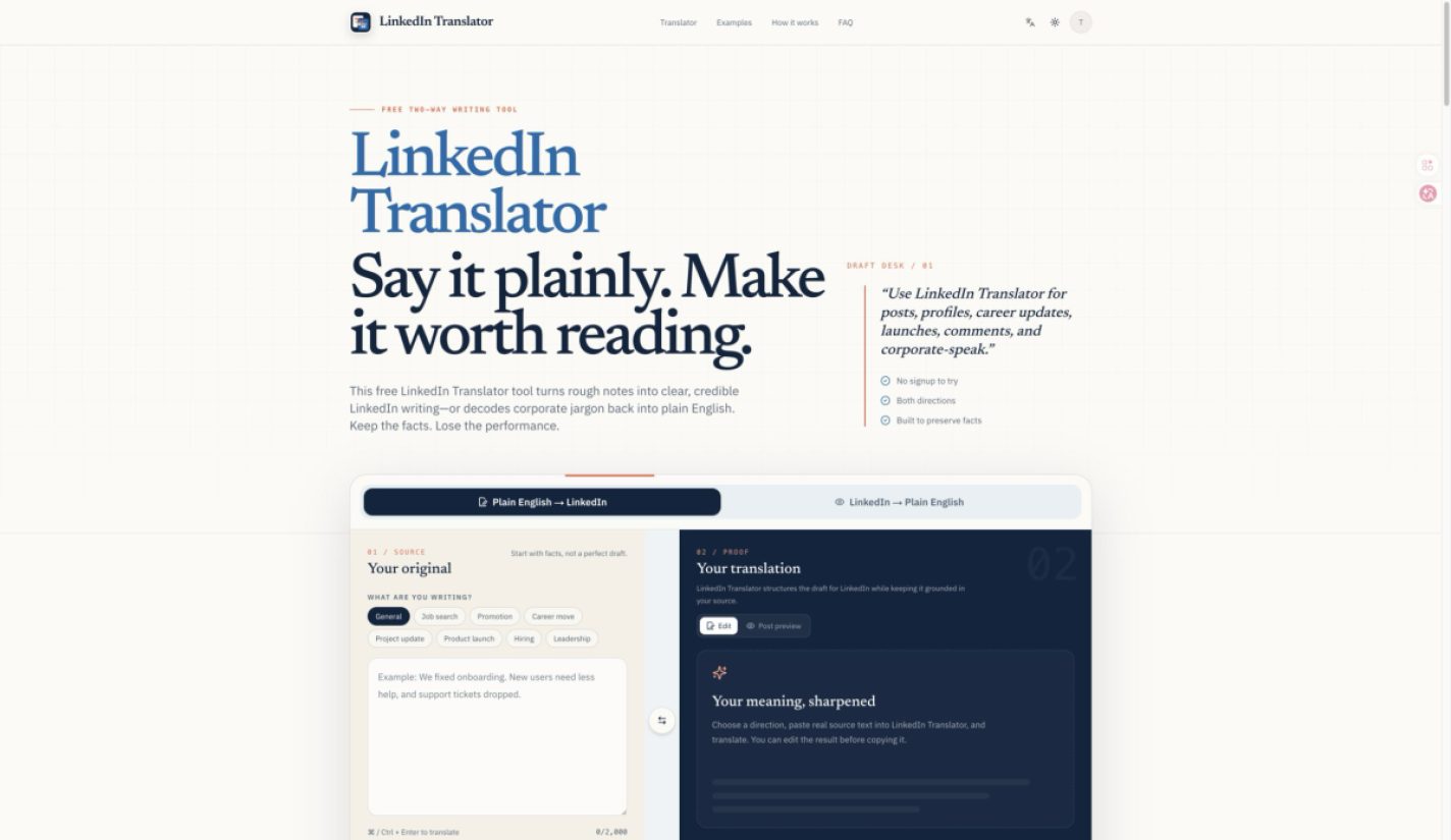 LinkedIn Translator product screenshot