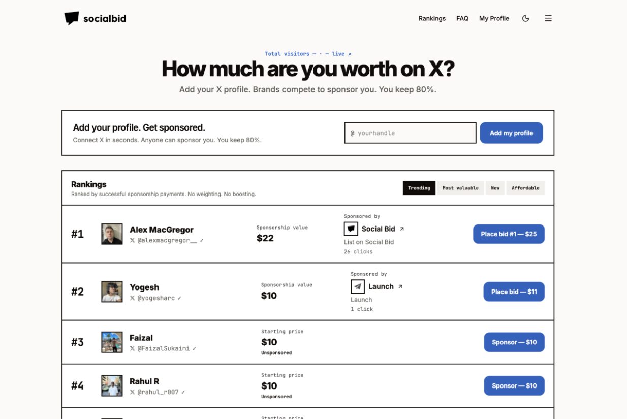 Social Bid product screenshot