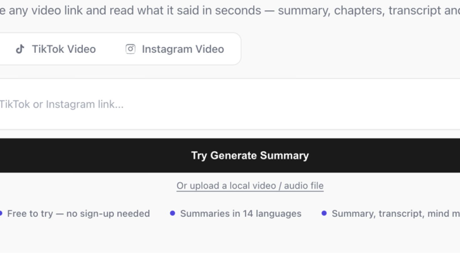 SummarizeVideoToText product screenshot