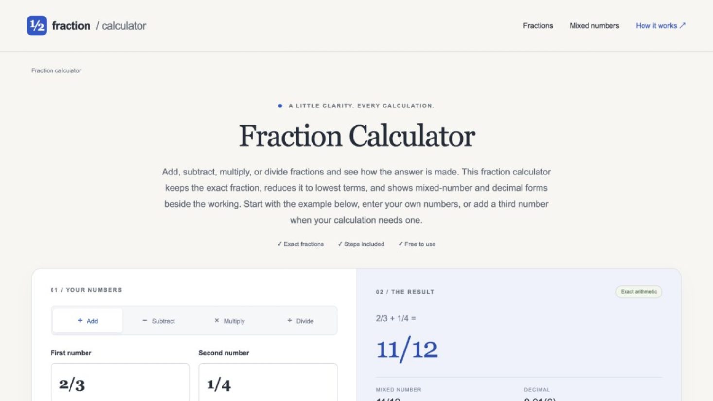 Fraction Calculator product screenshot