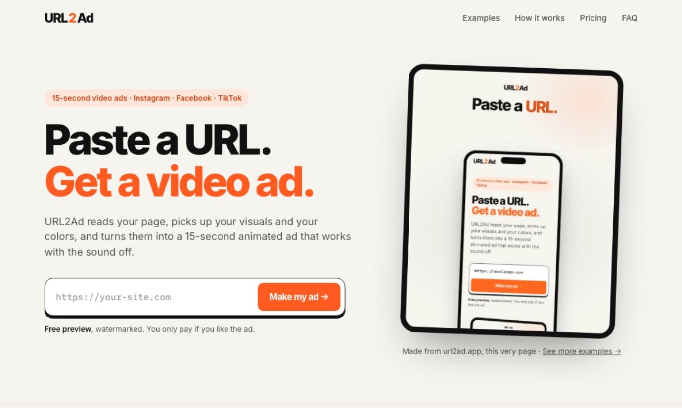 URL2Ad product screenshot