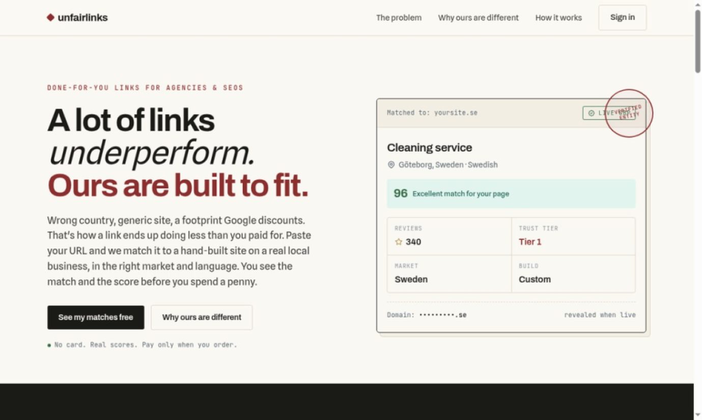 Unfair Links product screenshot