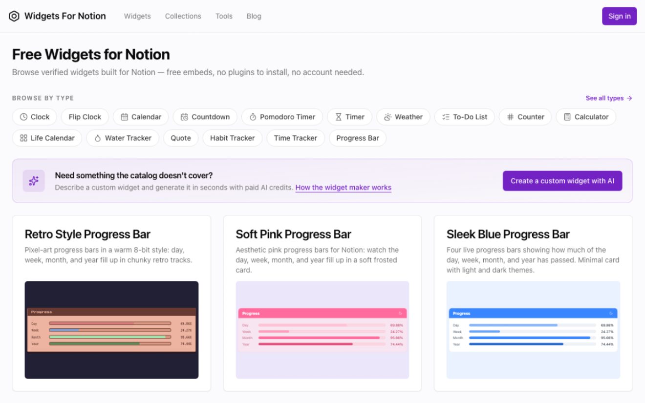 Widgets For Notion product screenshot