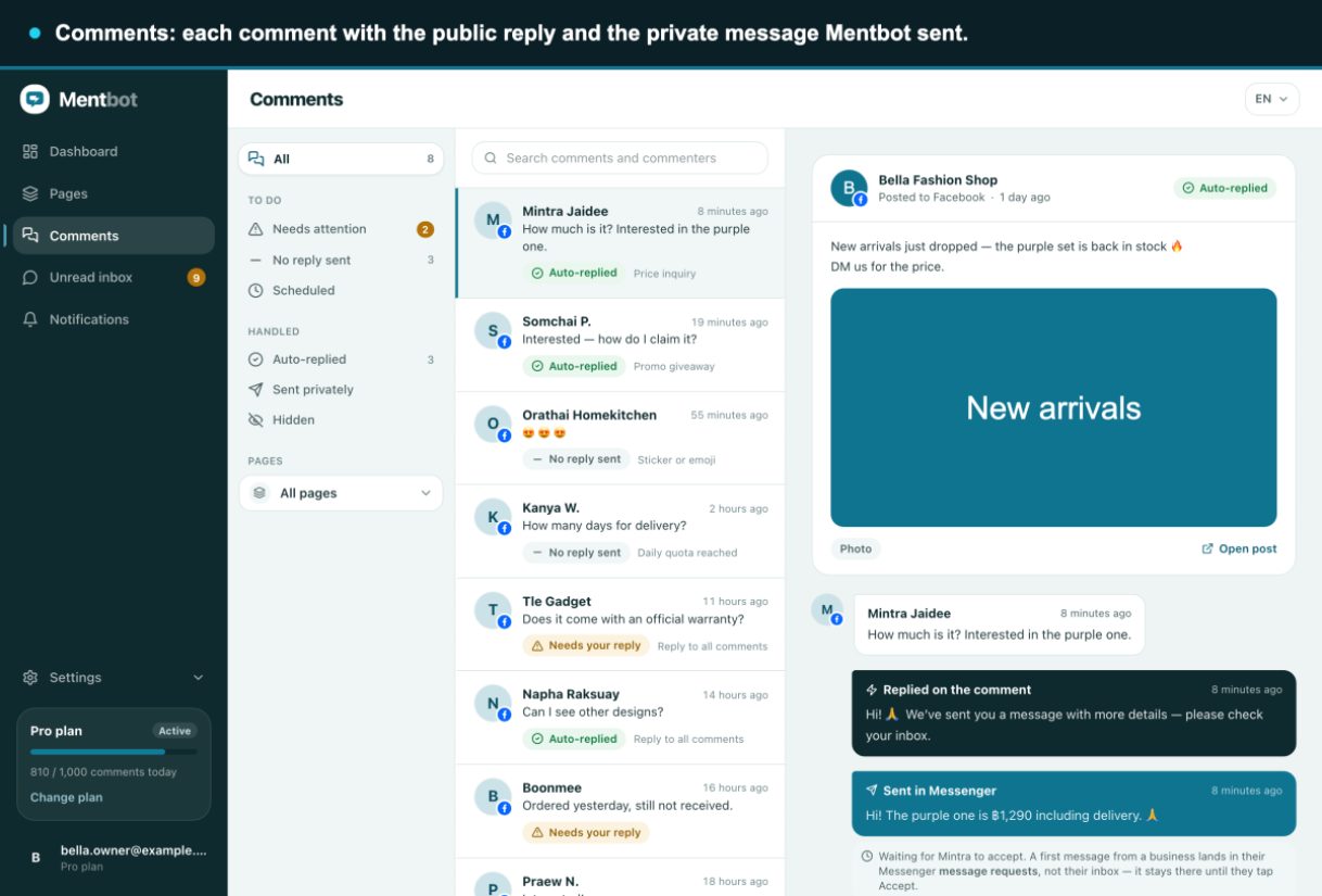 Mentbot product screenshot