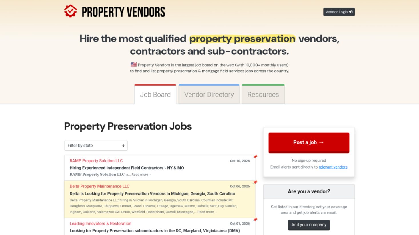 PropertyVendors.com product screenshot