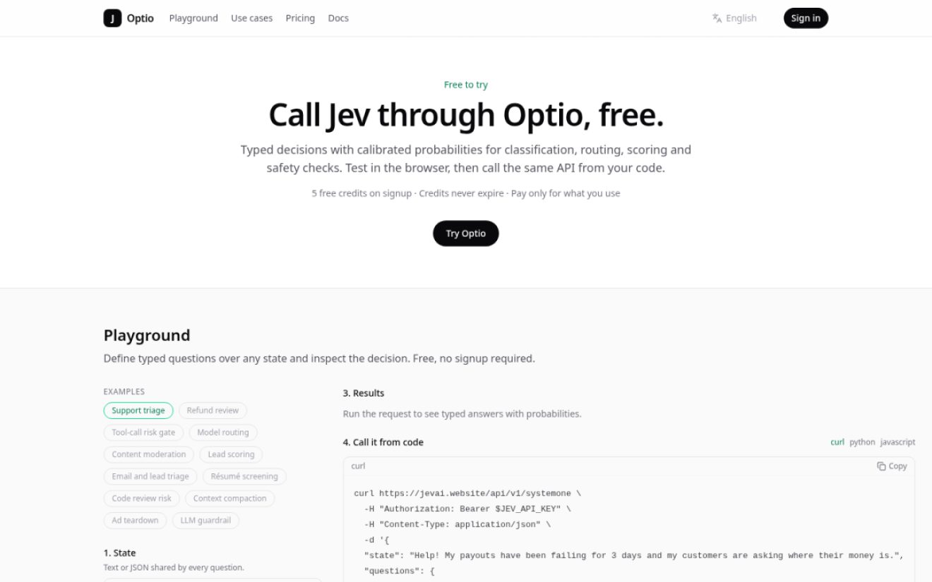 Optio (jevai.website) product screenshot