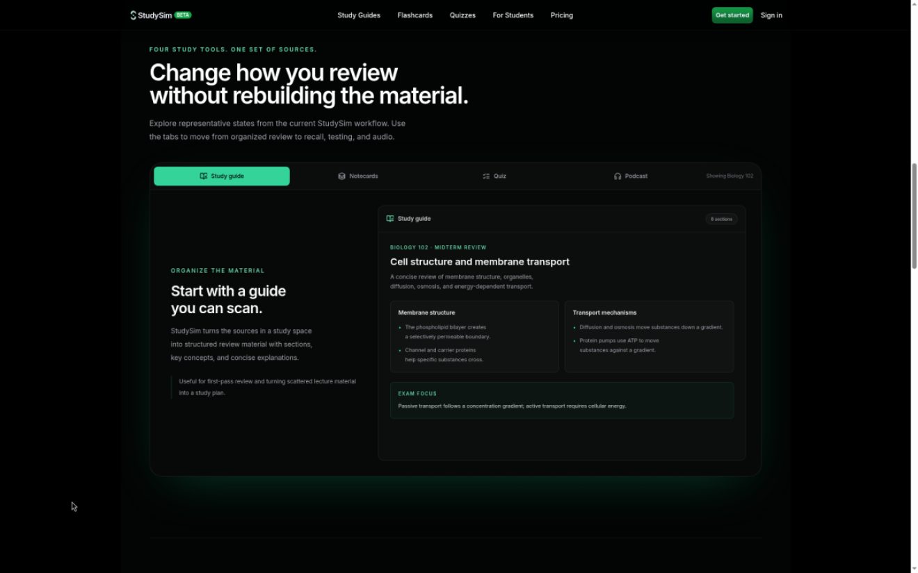 StudySim product screenshot