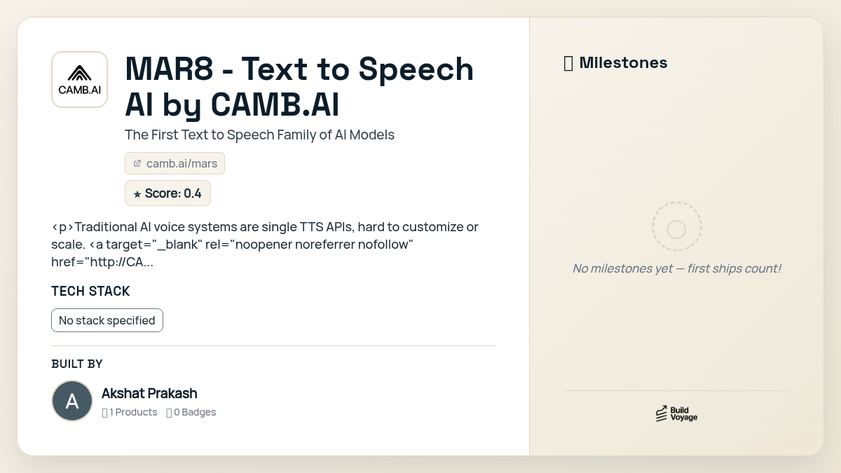 MAR8 - Text to Speech AI by CAMB.AI — BuildVoyage